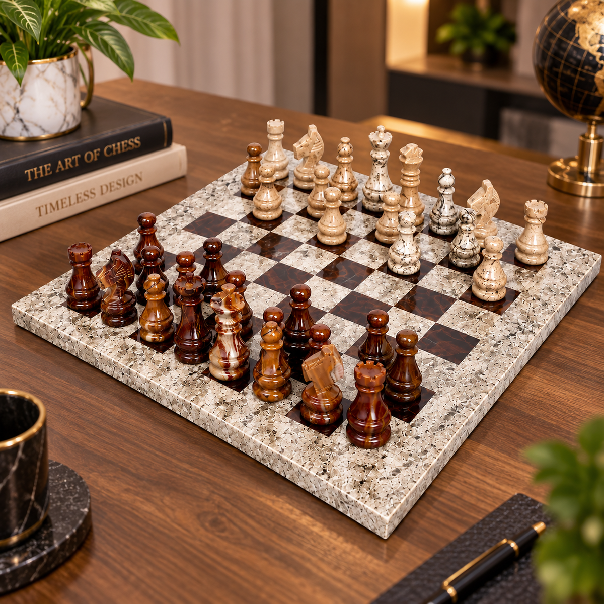 12 Inch – Luxury Marble Chess Board with Classic Chess Pieces