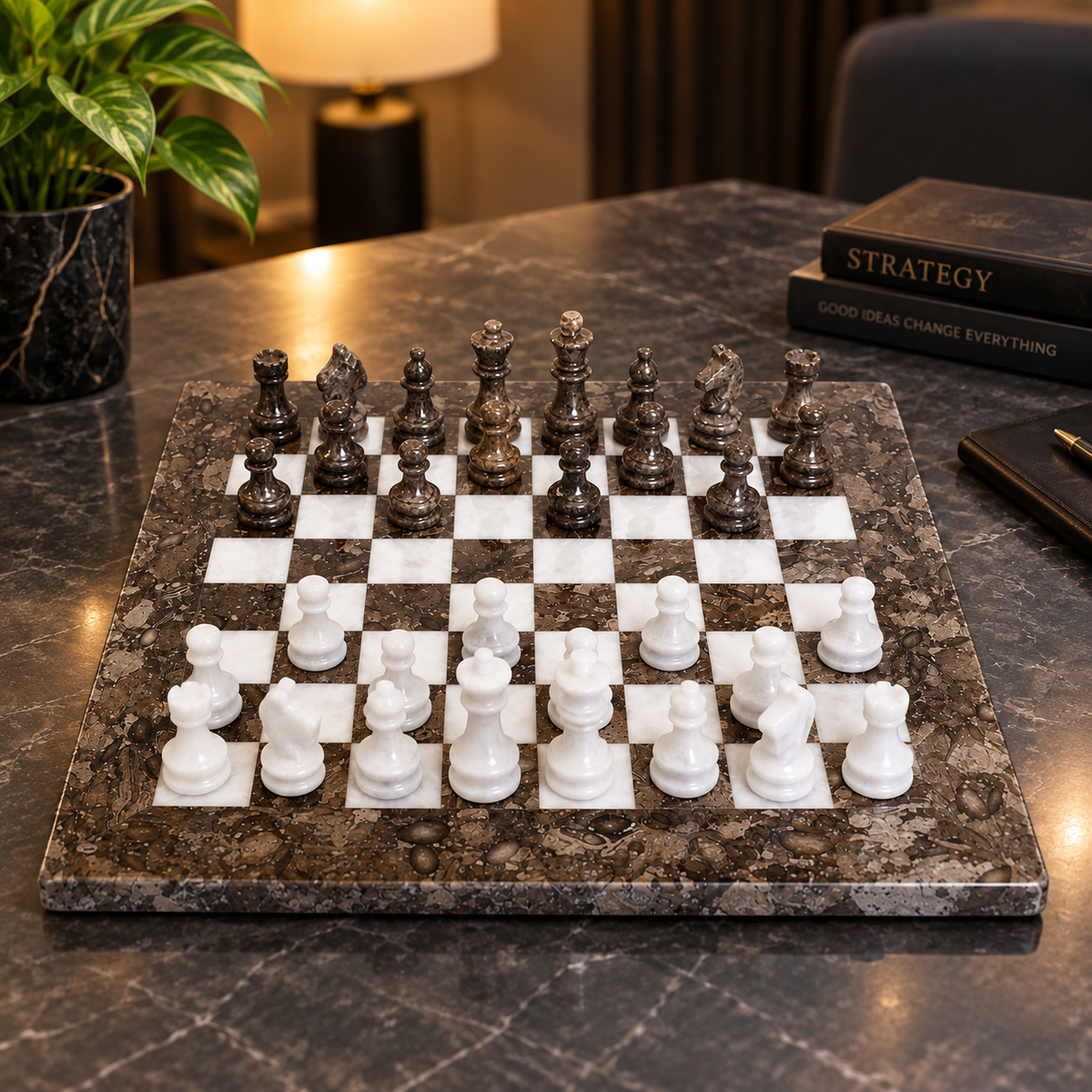 12 Inch – Premium Chess Board with Elegant Marble Pieces