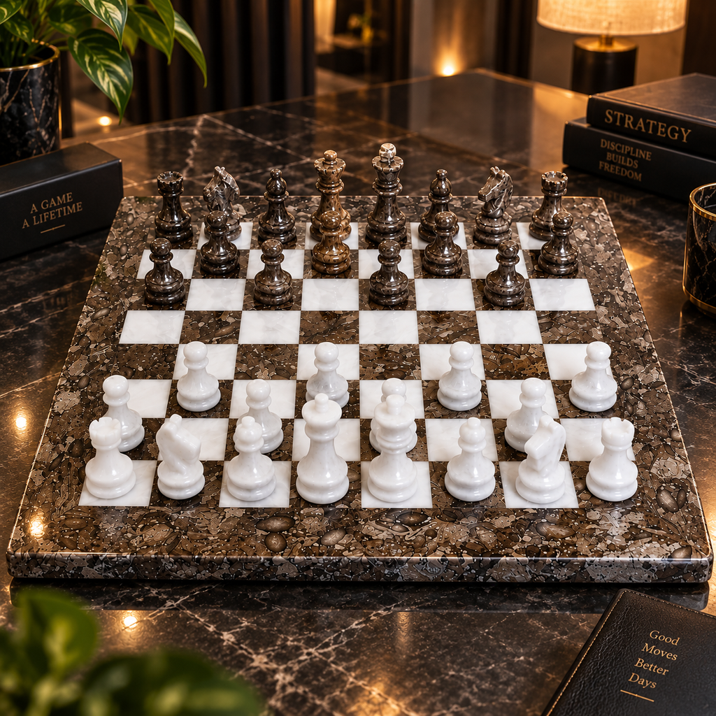 12 Inch – Premium Chess Board with Elegant Marble Pieces