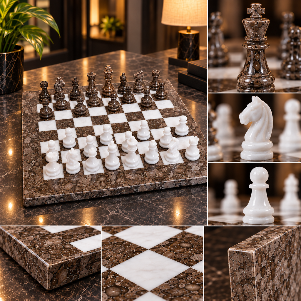 12 Inch – Premium Chess Board with Elegant Marble Pieces