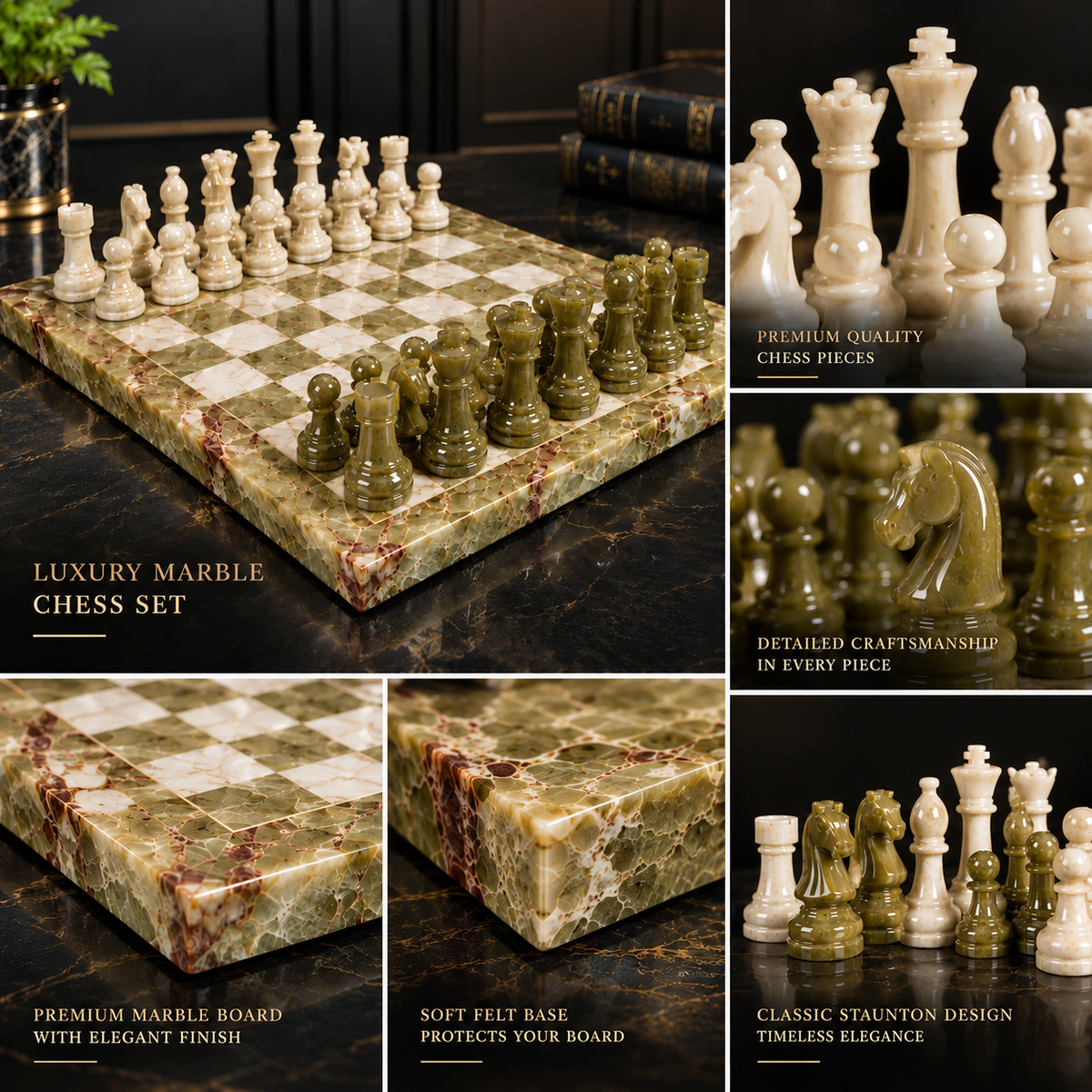 12 Inch – Premium Green & Ivory Chess Board