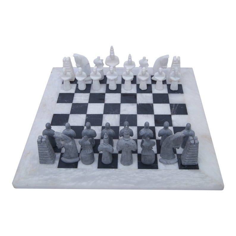 20 Inch – White & Grey Natural Stone Chess Board & Pieces