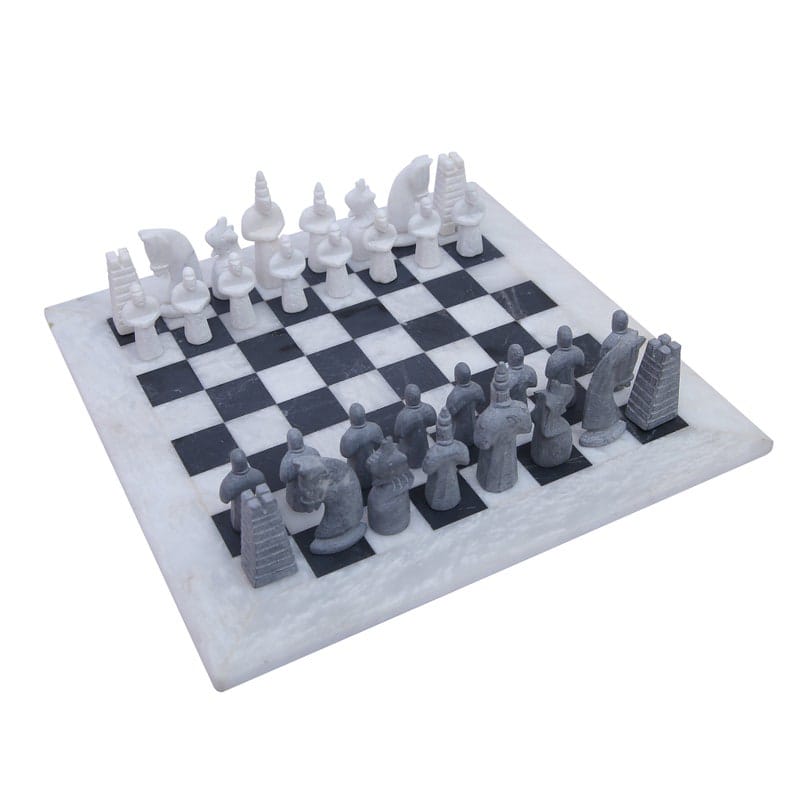15 Inch – White & Grey Natural Stone Chess Board & Pieces