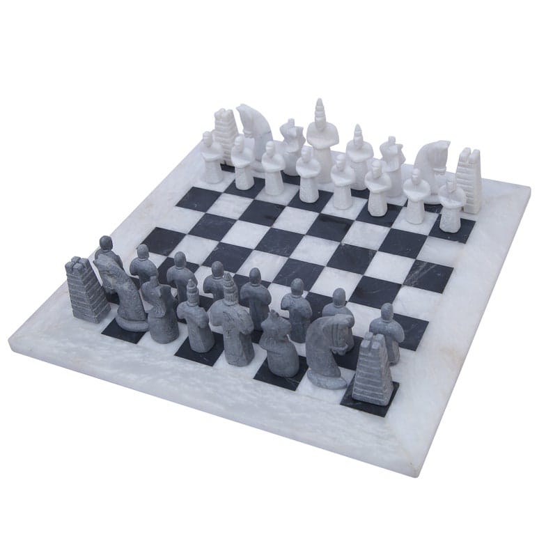 20 Inch – White & Grey Natural Stone Chess Board & Pieces