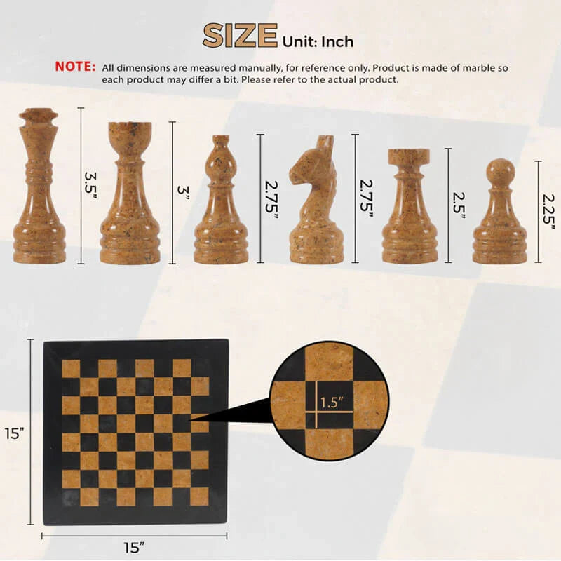 12 Inch - Luxury Black & Gold Marble Chess Set