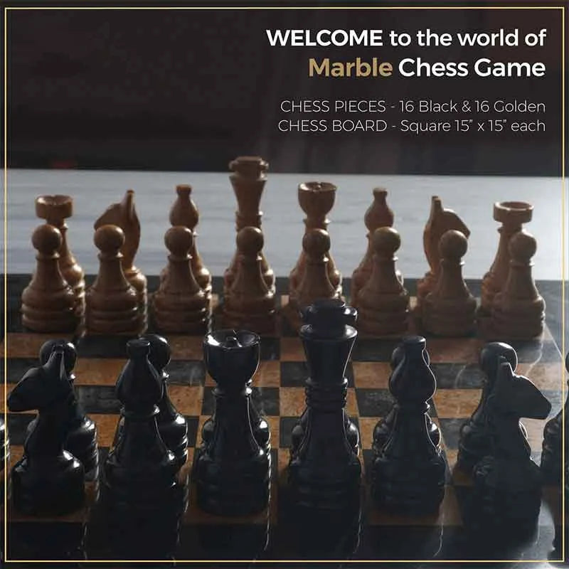 12 Inch - Luxury Black & Gold Marble Chess Set